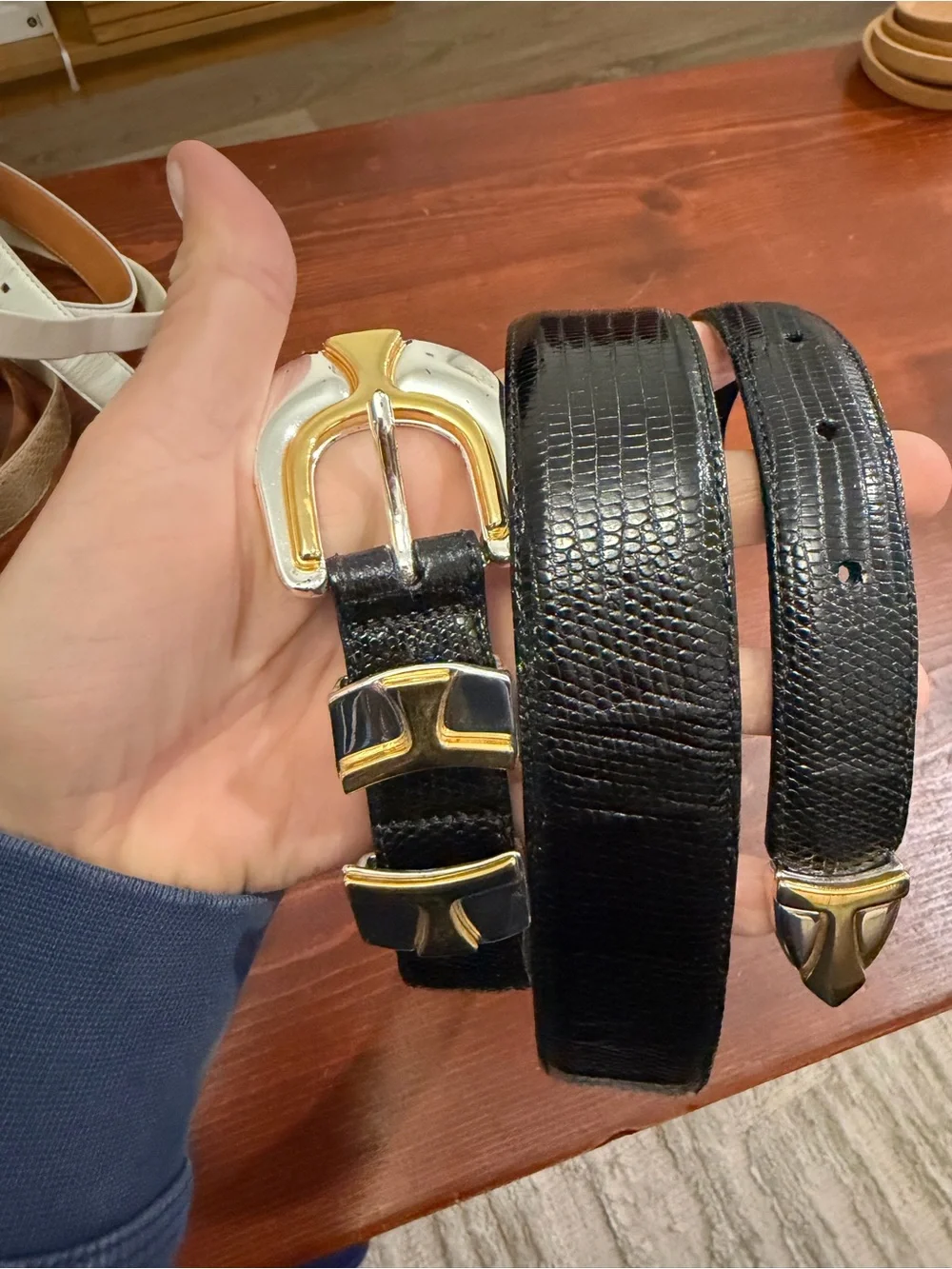 Vintage Men’s Kilgore Trout Lizard Belt with silver gold toned buckle 38